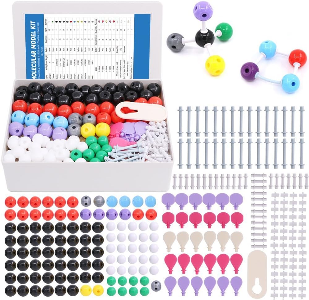 Swpeet 307 Pcs Molecular Model Kit για Οργανική και Ανόργανη Χημεία - Chemistry Molecular Model Student and Teacher Set - 126 Atoms & 30 Orbitals & 150 Links & 1 Short Link Remover Tool