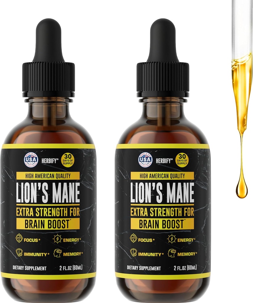 HERBIFY Lions Mane - Lions Mane Mushroom Supplement - Lions Mane Βάμμα - Ανοσοποιητική Υποστήριξη - Lions Mane Βάμμα για Μνήμη, Εστίαση & Καθαρότητα - Daily Mushroom Supplement - 2 Fl oz 2 Pack