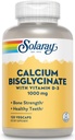 Solaray Calcium Bisglycinate 1000mg με βιταμίνη D-3, Chelated Calcium Supplement for Bone Strength and Healthy Teeth Support, Enhanced Abportion and Easy to Digest, 30 Servings, 120 VegCaps