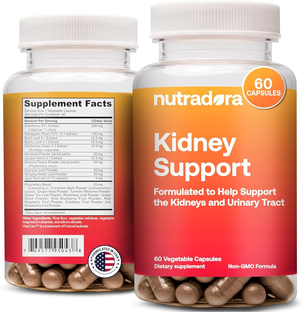 Kidney Support Supplements for Women and Men - Natural Kidney Cleanse Detox Formula with Cranberry Extract Helps Support Kidney & Urinary Tract, Formulated in USA, 2 Month Supply, Pack of 1