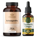 HERBAMAMA Ashwagandha και Turmeric Ginger Kit - Bundle των 1500 mg Ashwagandha Root Κάψουλες & Turmeric Ginger Βάμμα 2 fl oz - Vegan, Μη-GMO, Ζάχαρη & Αλκοόλ- Δωρεάν - 2 Συσκευασία