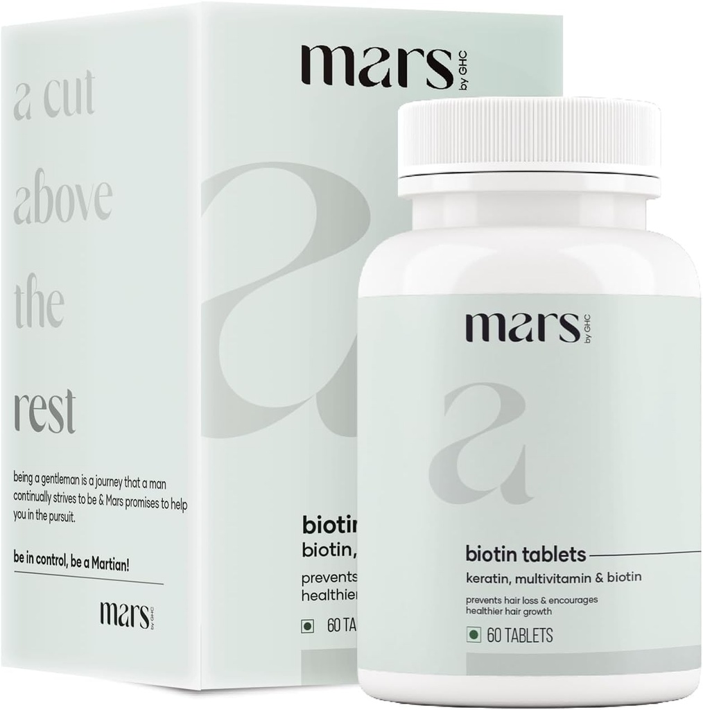 mars by GHC Beard Biotin, Προωθεί ισχυρότερη & thicker γεννητική ανάπτυξη, Powered with Vitamin A, Vitamin E, Vitamin B7, Keratin & Amino Acids 