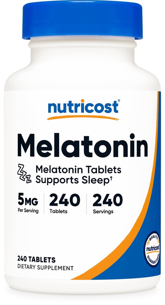 Nutricost Μελατονίνη 5mg, 240 δισκία - 5mg ανά υπηρεσία, Μη ΓΤΟ, Χωρίς γλουτένη