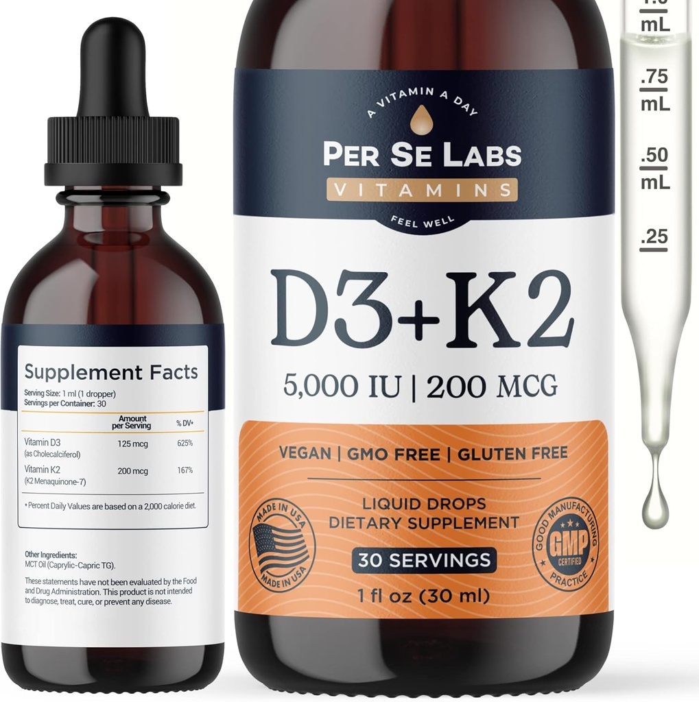 Βιταμίνη D3 K2 Υγρές σταγόνες D3 5.000 IU + K2 MK-7 200mcg Μέγιστη απορρόφηση Ανοσοποιητική υποστήριξη για παιδιά και ενήλικες 