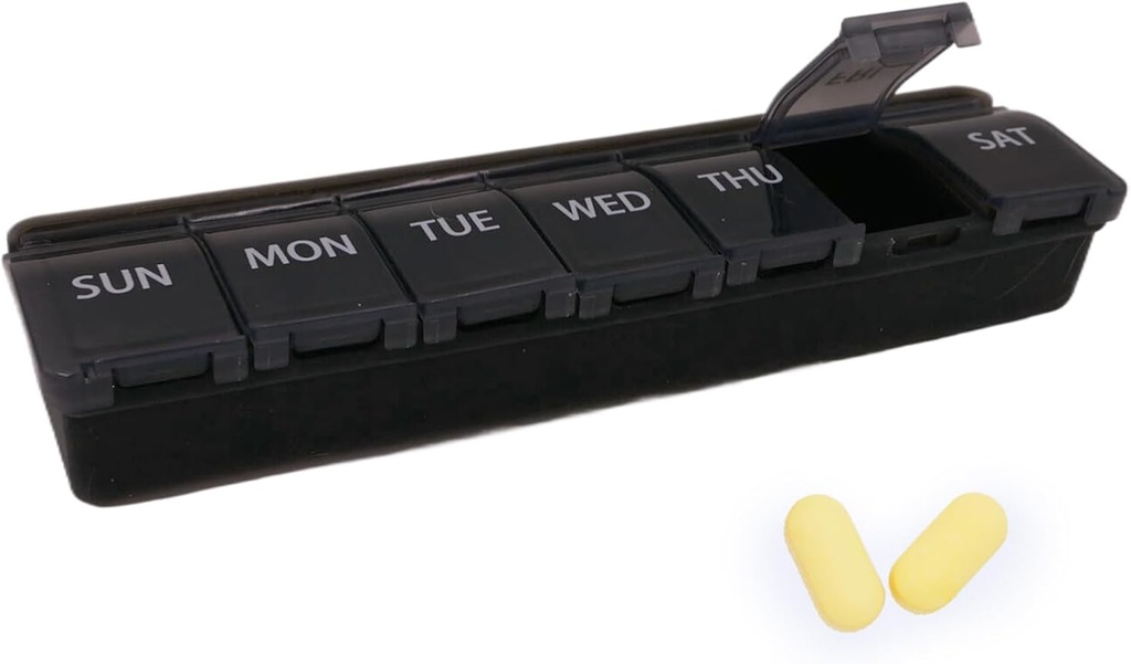 Silicone Weekly Pill Organizer, 7 Day Pill Box Medicine Box Dail Arthritis-Φιλοφιλική, μεγάλη ιατρική περίπτωση Compact Travel Pill Συσκευασία για χάπια, βιταμίν & ιχθυέλαιο (Μαύρο)