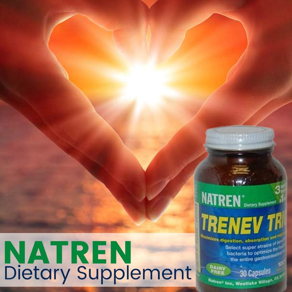 Biotherapy Natren Trenev Trio Probiotic Capsule - Three-in-One Dairy-Free Dietary Supplement - for Healthy Intestinal Flora, Aid Digestion & Absorption - 30 Capsules Each with 30 Billion CFU