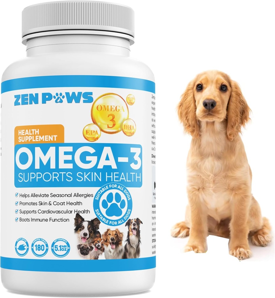 Ωμέγα 3 Fish Oil για σκύλους - 180 Tablet Count Treats – Βοηθά την έκχυση, Αλλεργία του δέρματος, Itch και ξηρό δέρμα ανακούφιση, Hot Spots - Κοινή Υγεία - Skin and Coat Supplement - Λάδι σολομού - Γεύσεις πάπιας