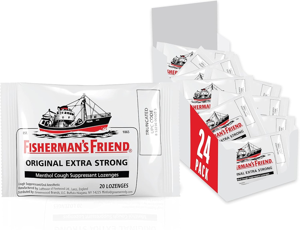Friend Cough Drops του ψαρά, Cough Suppressant και Sore Lroat Lozenges, Original Extra Strong, 10mg Menthol, 480 σταγόνες (24 συσκευασίες των 20)