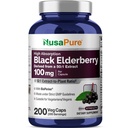 NusaPure Black Elderberry 50:1 Extract, 100 mg Ισοδύναμο με 5.000 mg ανά κάψουλες Veggie, 200 Count (Non-GMO, Bioperine) Sambucus Supplement