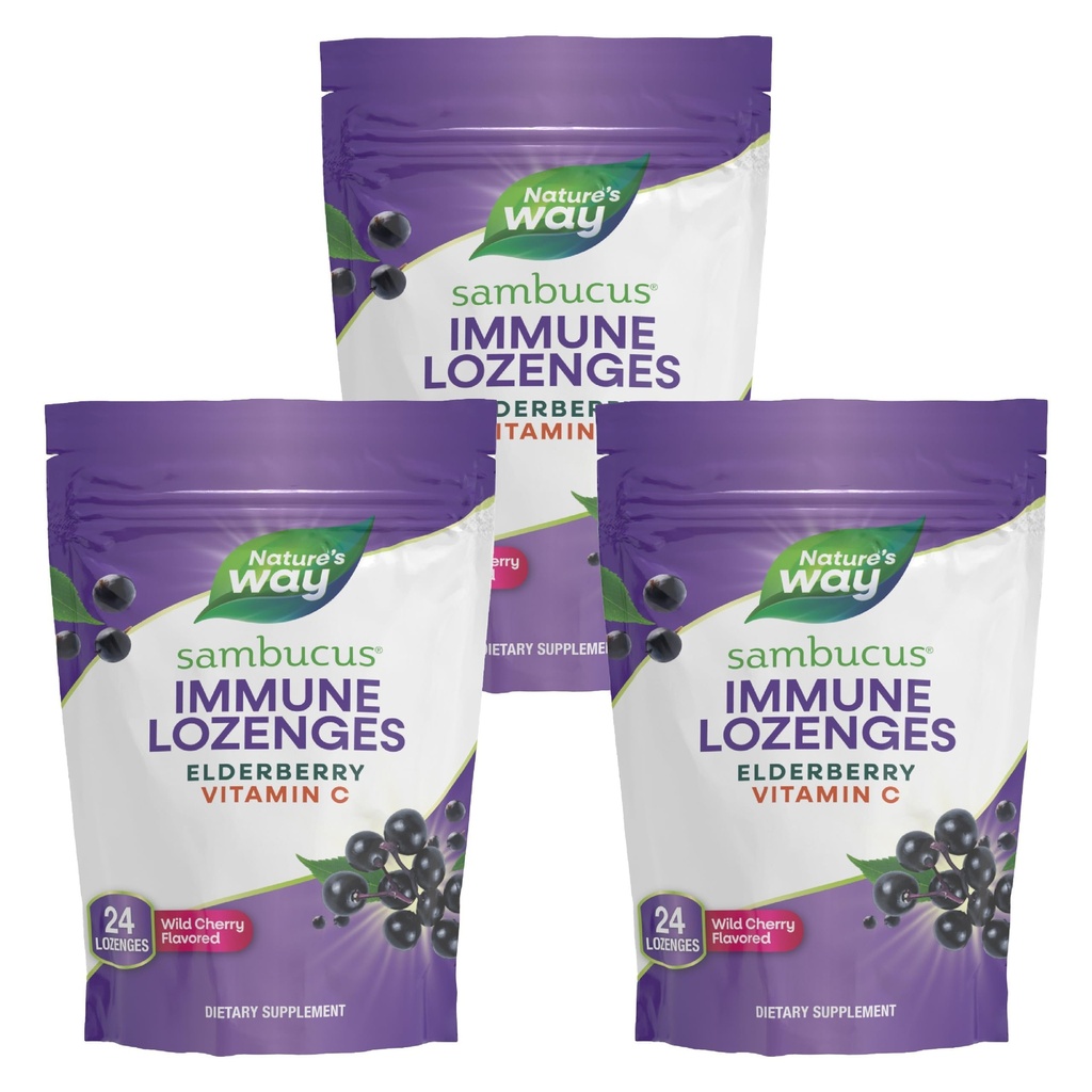 Τρόπος της φύσης Sambucus Ανοσοποιητικό Lozenges, υψηλής ισχύος βιταμίνη C, Elderberry, Άγριο κερασάκι Γεύση, 24 Lozenges (συσκευασία Μαΐου Vary) - 3 Pack