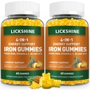 lickshine 2 Pack Vegan 100MG Iron Supplement Gummies for Women & Men - with Vitamin C, A, B for Adults & Kids - Energy Support for Iron Deficiency, Anemia - Pineapple Flavor (120 Ct)