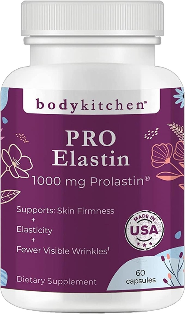 Body Kitchen Pro-Elastin, 1000 mg Elastin Supplement, Help Reduce Signs of Aging, Improved Skin Health, Firmness & Elasticity, Fewer Wrinkles, Veggie Caps, (Pack of 1)