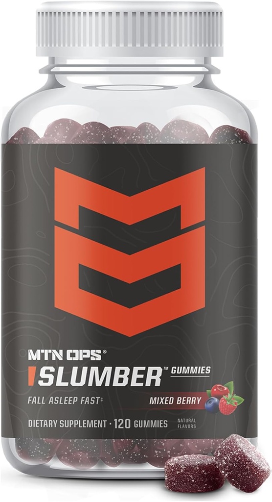 MTN OPS Slumber Sleep Gummies – 60 Servings, Tart Cherry 1000mg, Μελατονίνη 2,5mg, Χαμομήλι, Φυσικές Γεύσεις, Κατασκευασμένο στις ΗΠΑ, Μικτό μούρο, Νυχτερινή Βοήθεια Ύπνου