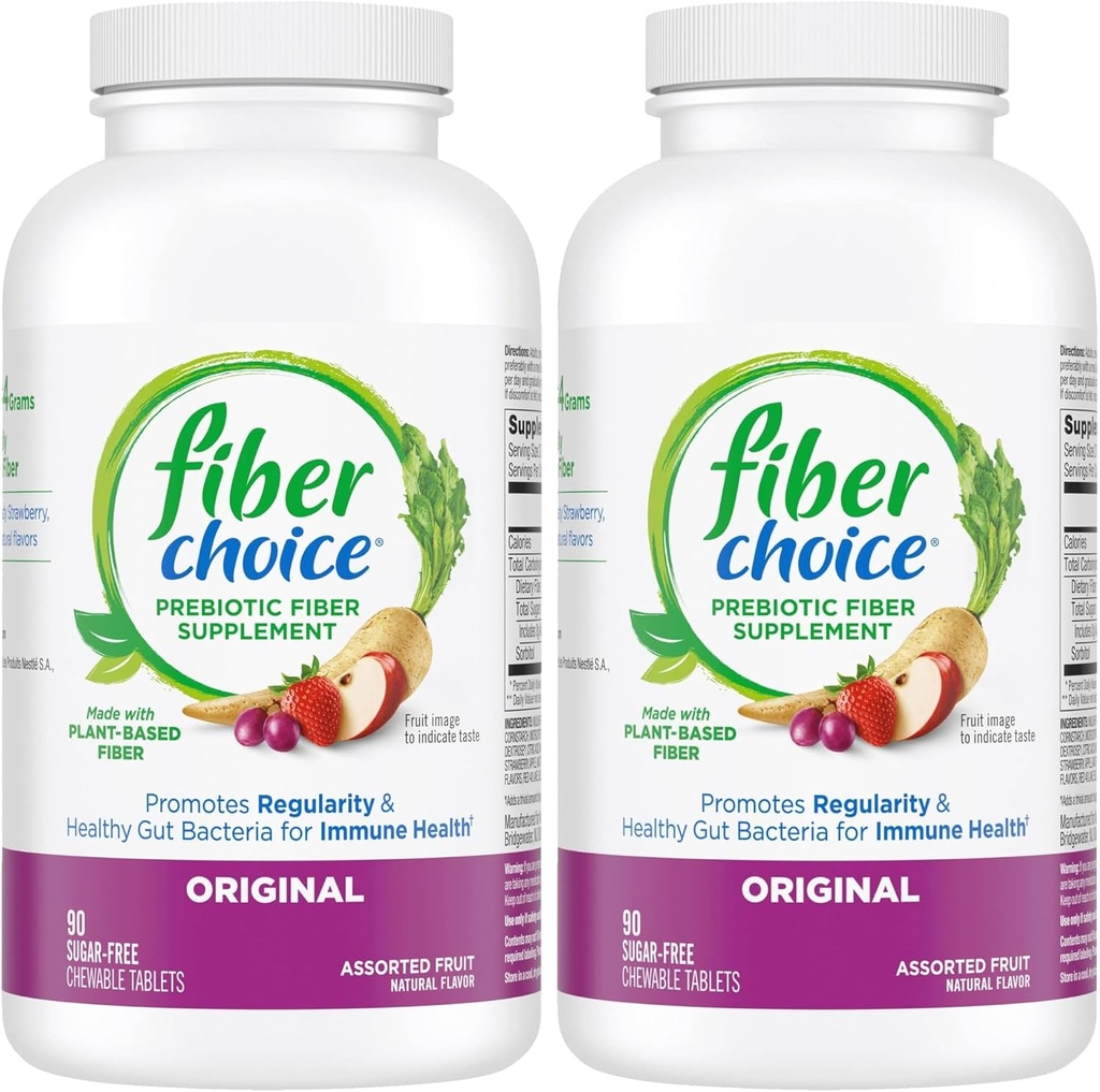 Fiber Choice Daily Prebiotic Fiber μασώμενα δισκία, διάφορα φρούτα, 90 δισκία (90 Count (Pack of 2))