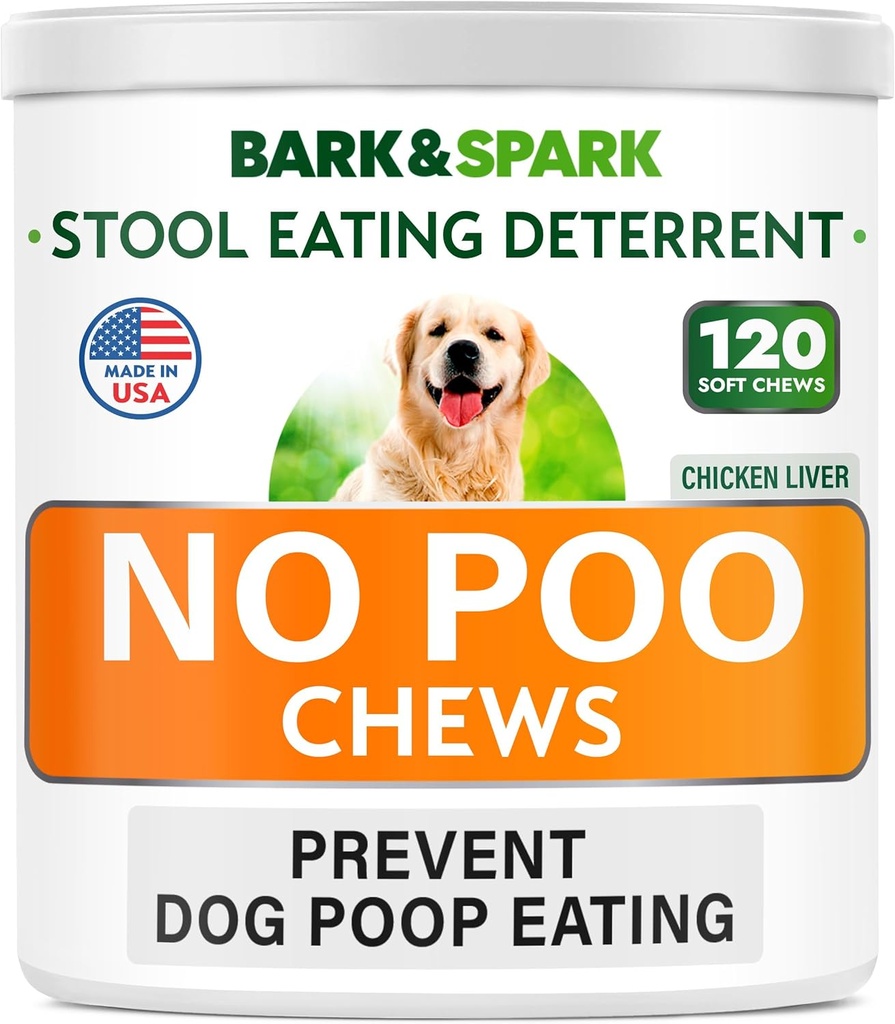 BARK&SPARK NO Poo Treats - Πρόληψη Σκύλος Poop Τρώγοντας - Coprophagia Θεραπεία - Stool Τρώγοντας Deterrent - Προβιοτικά & Ένζυμα - Digestive Υγεία + Αναπνοή Βοήθεια - 120 Μαλακά Μάσημα - ΗΠΑ Made - Ήπαρ