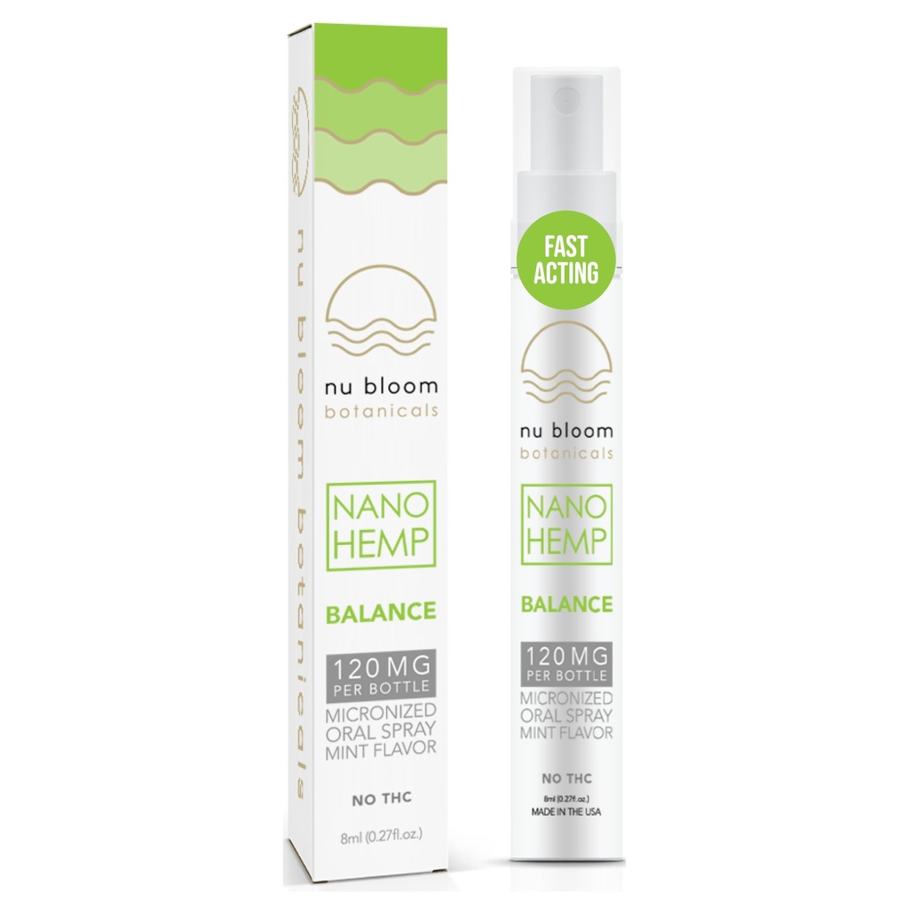 Nu Bloom Stress Relief Spray - Hemp Oral Spray with Nano Hemp, Vitamin E and Essential Oils - Fast-Acting Immune System Support - 120mg, 8mL, Made in USA