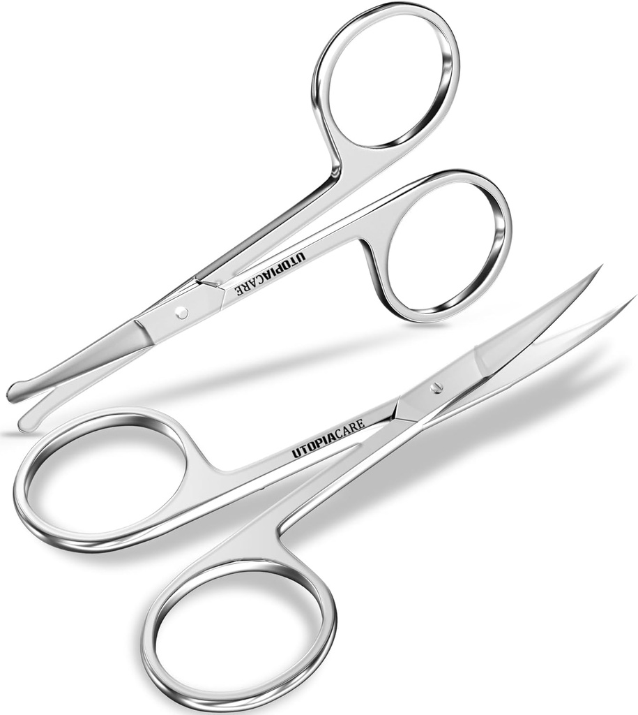 Utopia Care Eyebrow Scissors, Professional Stainless Steel Small Shears for Men and Women, Nose Hair Scissors for Grooming Mustache, Beard, Eyelashes, Ear Hair Trimming, Silver
