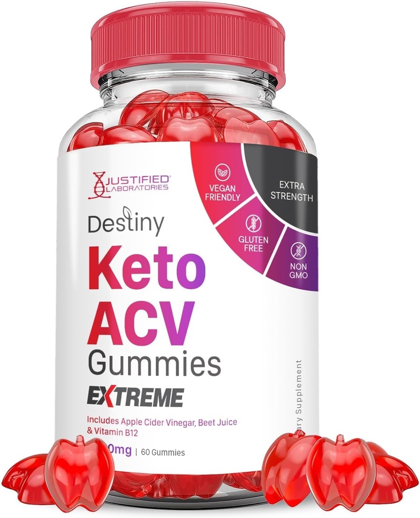Justified Laboratories Destiny Keto ACV Gummies Extreme 2000MG Destiny Keto Gummies Advanced Formula Apple Cider Vinegar with Roomegranate Beet Buice Powder B12 Vegan Non GMO 60 Gummys