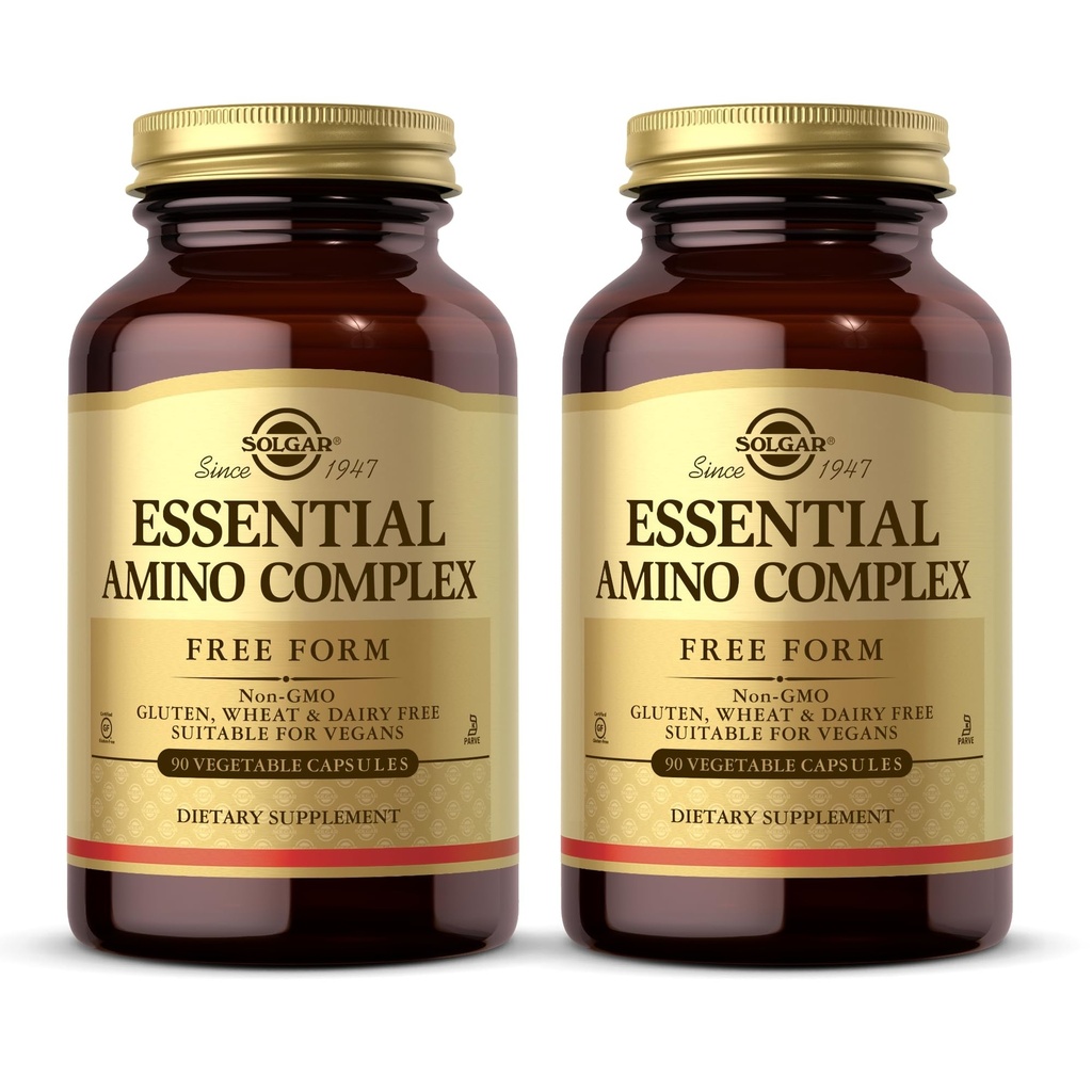 Solgar Essential Amino Complex, 90 Vegetable Capsules (Pack of 2) - Free Form Essential Amino Acids - Non-GMO, Vegan, Gluten Free, Dairy Free, Kosher - 180 Total Servings