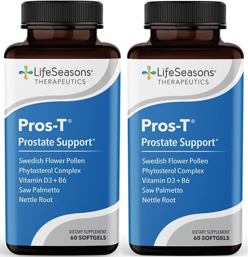 Pros-T - Συμπλήρωμα υποστήριξης Prostate - Saw Palmetto, Phytosterol, Ψευδάργυρος, Νέτλ, Βιταμίνη D-3 & B6 - Προώθηση Υγιεινή λειτουργία Prostate & κανονική ροή ούρων - Βελτίωση ιστού - 60 Softgels (πακέτο του 2)