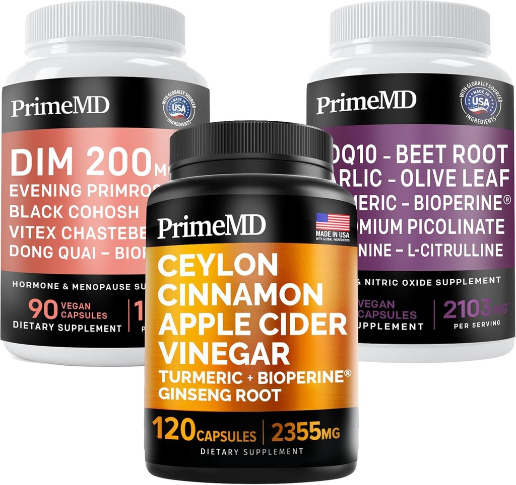 Ceylon Cinnamon (1pk), Nitric Oxide (1pk), και Υποστήριξη Εμμηνόπαυσης (1pk) Συμπλήρωμα Bundle - Ισχυρές Βιταμίνες για την Καρδιά, Μεταβολισμό, Ορμόνη, & Ανοσολογική Υποστήριξη - Μη ΓΤΟ, Vegan, Χωρίς Γλουτένη