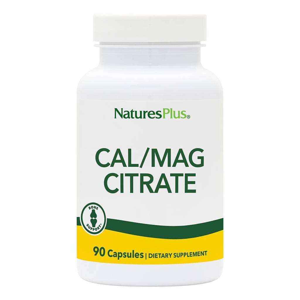 NaturesPlus Cal/Mag Citrate - 90 Κάψουλες χορτοφαγικών - 500 mg Ασβέστιο, 250 mg Μαγνήσιο - 30 Σερβιέτες