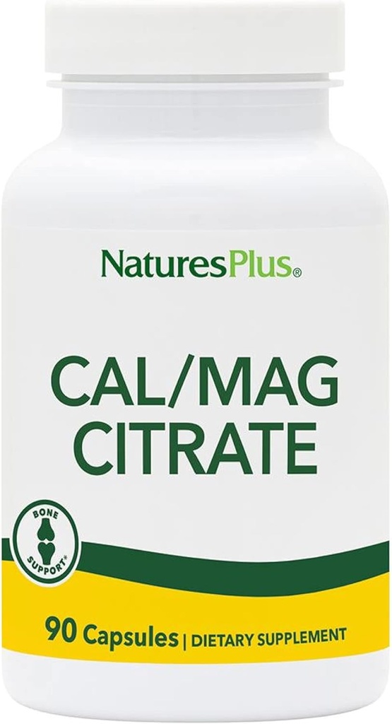 NaturesPlus Cal/Mag Citrate - 90 Κάψουλες χορτοφαγικών - 500 mg Ασβέστιο, 250 mg Μαγνήσιο - 30 Σερβιέτες