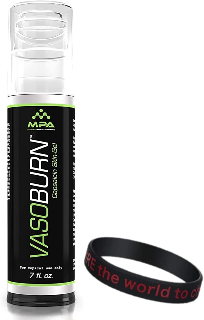 MPA Vasoburn Capsaicin Skin-Gel Pump Bottle, Targets Stubborn Areas, Capsaicin Cream, yohimbine Cream, bundle with a Motivational Wristband Bracelet to motivate and support you (7 oz.)