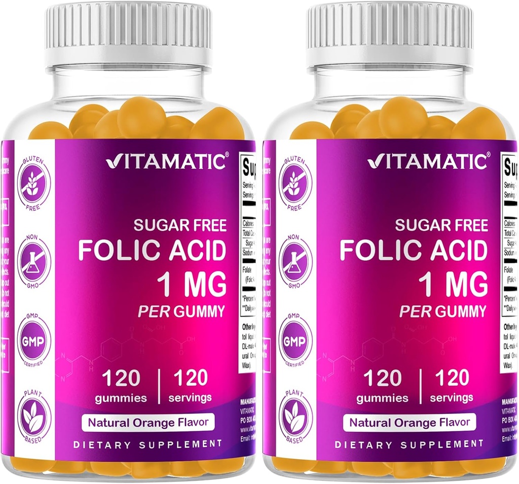 Vitamatic Follic Acid Gummies 1000 mcg (1 mg) - μια απαραίτητη προγεννητικές βιταμίνες για τη μαμά & το μωρό - βιταμίνη Β9-120 Vegan Gummies (2)