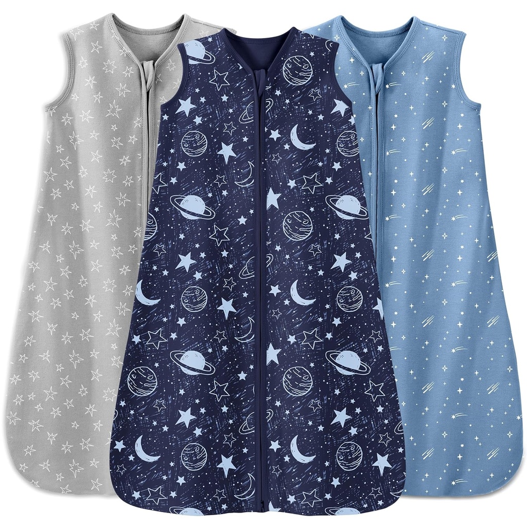Baby Sleep Sack 12-18 Μήνες 3 Πακέτο 100% Βαμβάκι Ελαφρύ 0.5 TOG Φορητή Κουβέρτα Baby Sleep Bag with 2-Way Zipper for Infant Toddler Blue