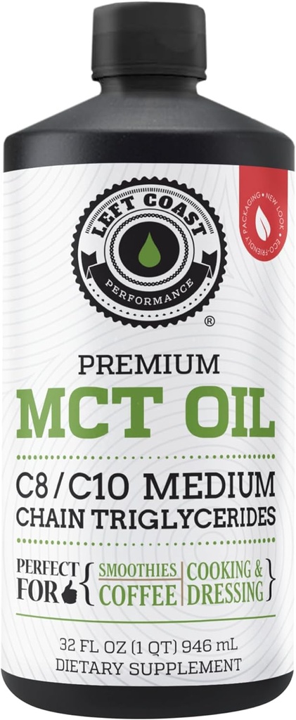 100% λάδι καρύδας MCT Υγρό - MCT Oil C8 C10 για διαρκή ψυχική ενέργεια & Focus Υποστήριξη Μεγάλη για smoothies Σαλάτες Καφές & Περισσότερα - Palm Free Vegan Keto & Παλαιοφιλικό 60+ Υπηρεσίες (32 Fl Oz)