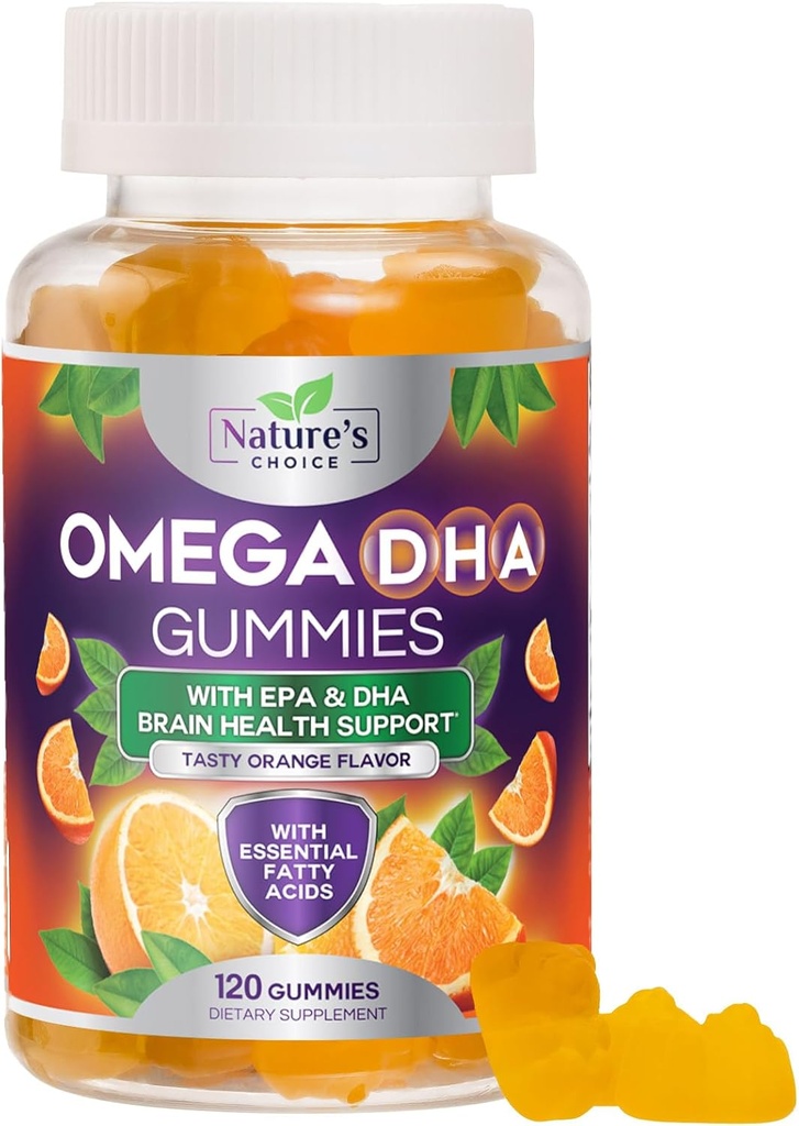 Omega 3 Gummies ιχθυέλαιο - τριπλή δύναμη Omega3 Gummy - DHA & EPA λιπαρά οξέα για την υγεία της καρδιάς, κοινή & εγκεφαλική υποστήριξη, υψηλή απορρόφηση Omega Fish Oil συμπλήρωμα, πορτοκαλί γεύση- 120 Gummies