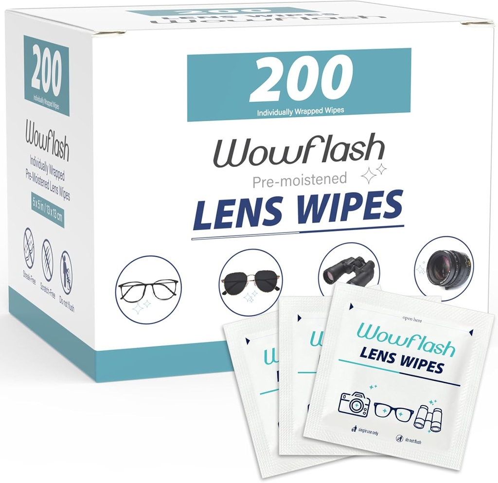 200 Count Lens μαντηλάκια για γυαλιά, Φακός γυαλιών Καθαρισμός προ-moisted Ατομικά τυλιγμένα Sracth-free γυαλιά ματιών Καθαρότερα μαντηλάκια για γυαλιά ηλίου, Φακός κάμερας, γυαλιά