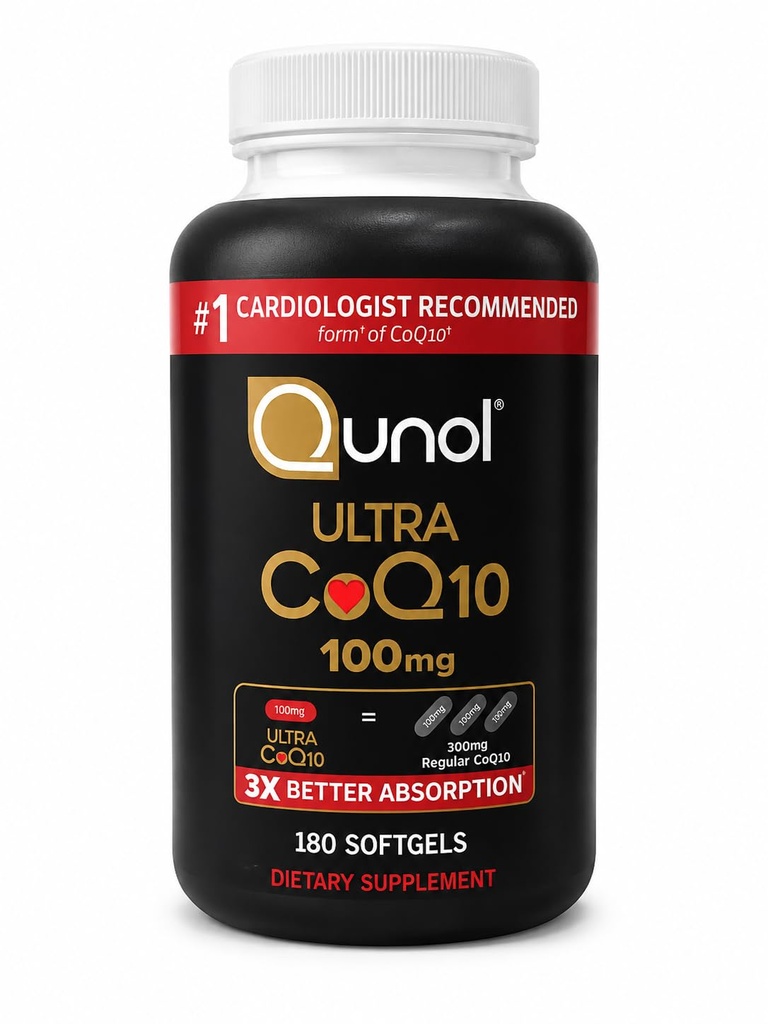 Qunol CoQ10 100mg Softgels Ultra 3X Better Abvorvation Coenzyme Q10 Συμπληρώματα - Αντιοξειδωτικό συμπλήρωμα για την αγγειακή και καρδιακή υγεία & παραγωγή ενέργειας - 6 Μήνες προσφοράς - 180 Κόμβος