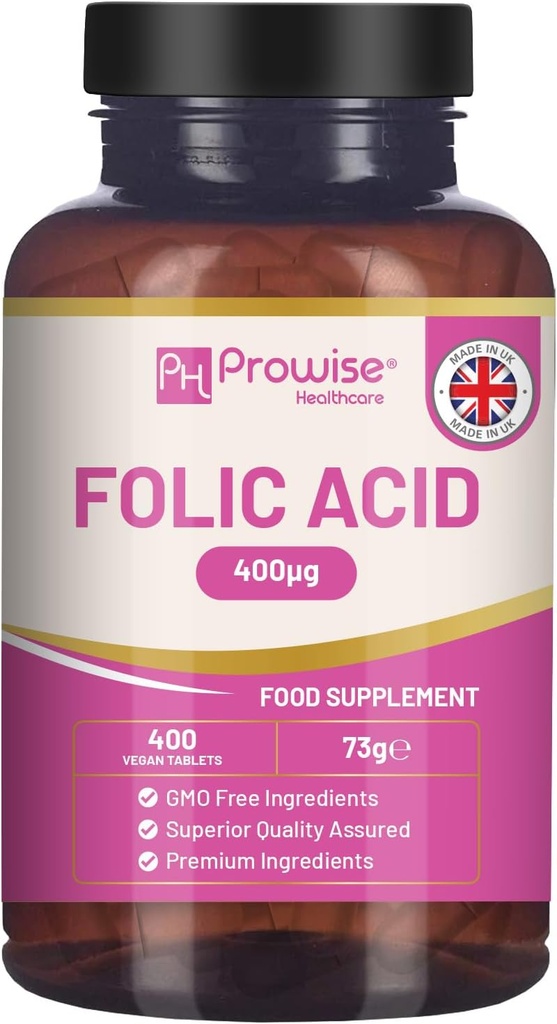 Folic Acid Tablets 400 mcg - 400 Vegan Vitamin B9 Tablets 