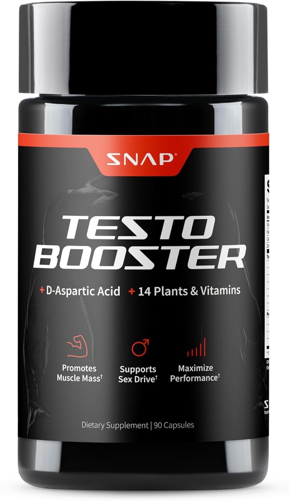 Snap Supplements Testosterone Booster for Men - Promotes Muscle Growth, Booster for Men, Enhancing Natural Energy, Stamina and Strength, 90 Capsules (30 Servings, 1 Month Supply)