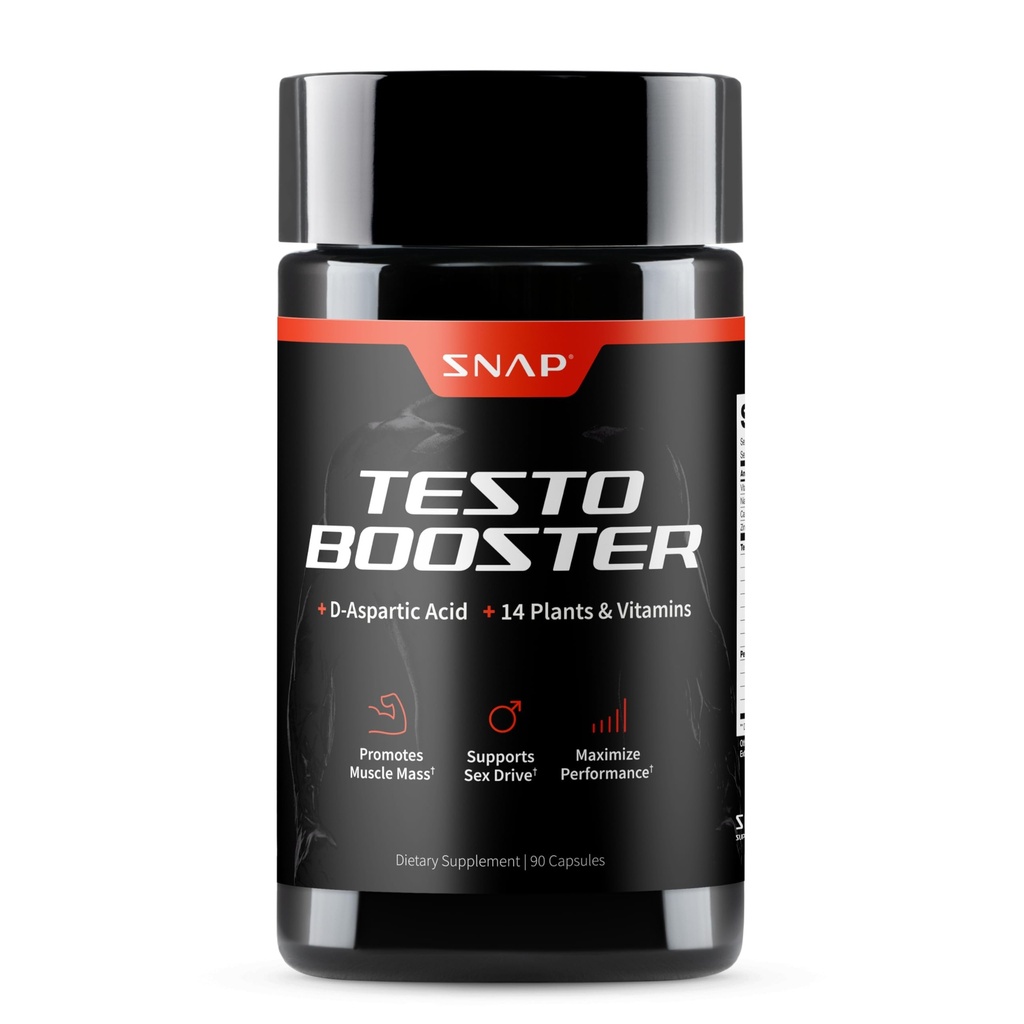Snap Supplements Testosterone Booster for Men, Tongkat Ali, D-Aspartic Acid & Horny Goat Weed, Supports Healthy Testosterone Naturally, Energy & Stamina, 90 Vegetarian Capsules (30-Day Supply)