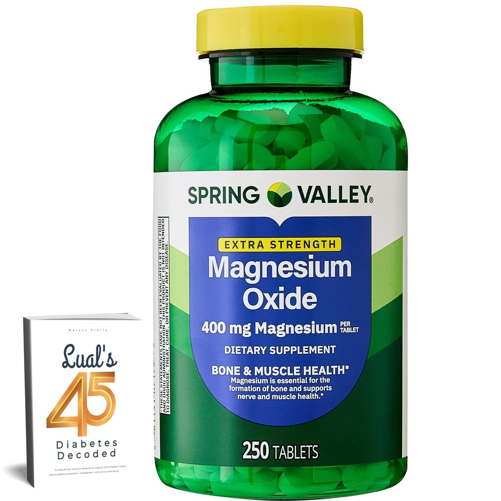 Spring Valley Magnesium 400 mg δισκία οστικής και μυϊκής υγείας, συμπλήρωμα διατροφής, 250 Count Best συμπλήρωμα μαγνησίου για τις γυναίκες, Pastillas de Magnesio para Mujer Bundle με 45 διαβήτη Αποκωδικοποιημένο Lual