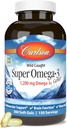 Carlson - Super Omega-3 πολύτιμοι λίθοι, 1200 mg Ωμέγα-3 λιπαρά οξέα με EPA και DHA, συμπλήρωμα νορβηγικού ιχθυελαίου άγριας καλλιέργειας, Που πηγάζουν με βιώσιμο τρόπο κάψουλες 300 Softgels