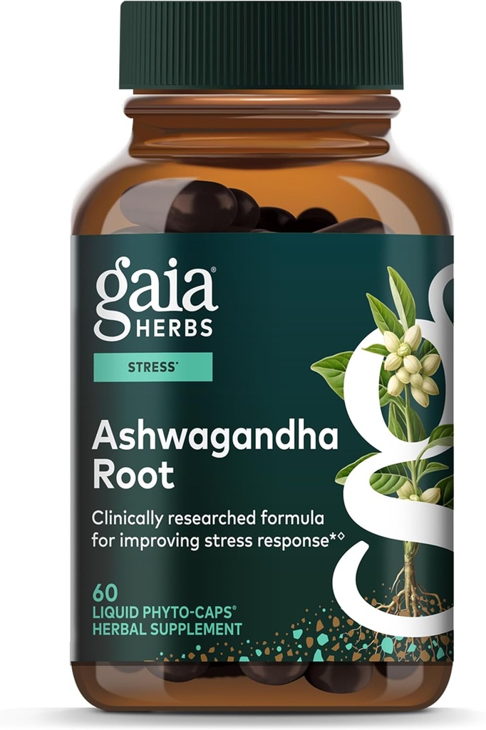 Gaia Herbs Ashwagandha Root - Stress Relief & Sleep Support Supplement - Υποστηρίζει Ισορροπημένα Επίπεδα Ενέργειας & Θετικά Outlook* - 60 Vegan Liquid Phyto Κάψουλες (30-Day Supply)