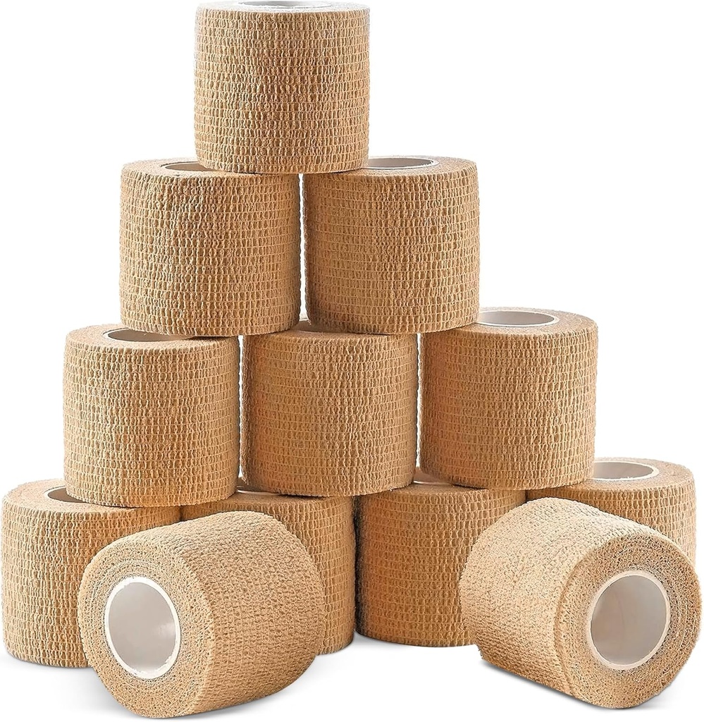 Ever Ready First Aid Αυτοσυντηρούμενο Cohesive Wrap Bandages, 2” x 5 Yards για Πρώτες Βοήθειες, Διάστρεμμα, Οίδημα, Αθλητισμός, Κατοικίδια, Χρώμα Tan – 12 Count