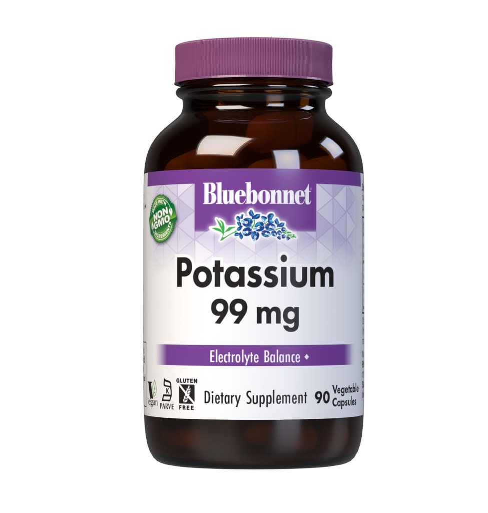 Bluebonnet Συμπληρώματα καλίου Ασπαρτάτη 99mg Essential Mineral Supplements for Electrolyte Balance - Μη ΓΤΟ, Vegan, Kosher Certified, Χωρίς γλουτένη, Χωρίς σόγια, Χωρίς γαλακτοκομικά - 90 κάψουλες λαχανικών