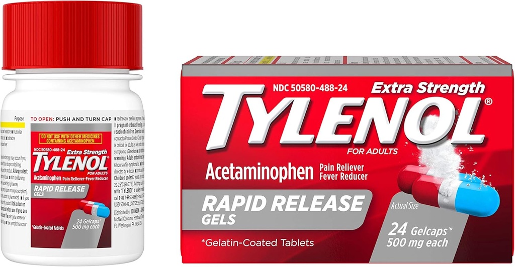 Tylenol επιπλέον δύναμη Acetaminophen ταχείας απελευθέρωσης Gels, Reliever πόνος & πυρετός μειωτή, 24 ct
