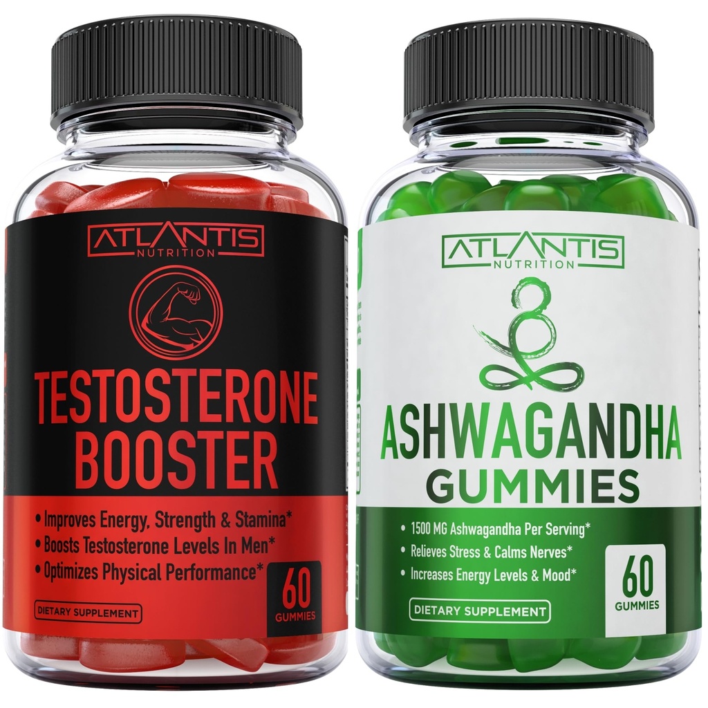 Atlantis Nutrition Testosterone Booster 2-Pack (120 Gummies) + Ashwagandha 60 Gummies