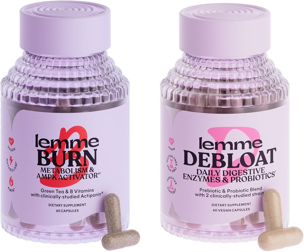 Lemme Burn & Debloat Capsule Bundle - Μεταβολισμός & Πάχος Burning + Debloat Capsles for Bloating & Gas Relief, Probiotics & Prebiotics - Gluten Free, Non-GMO - 60 Ct.