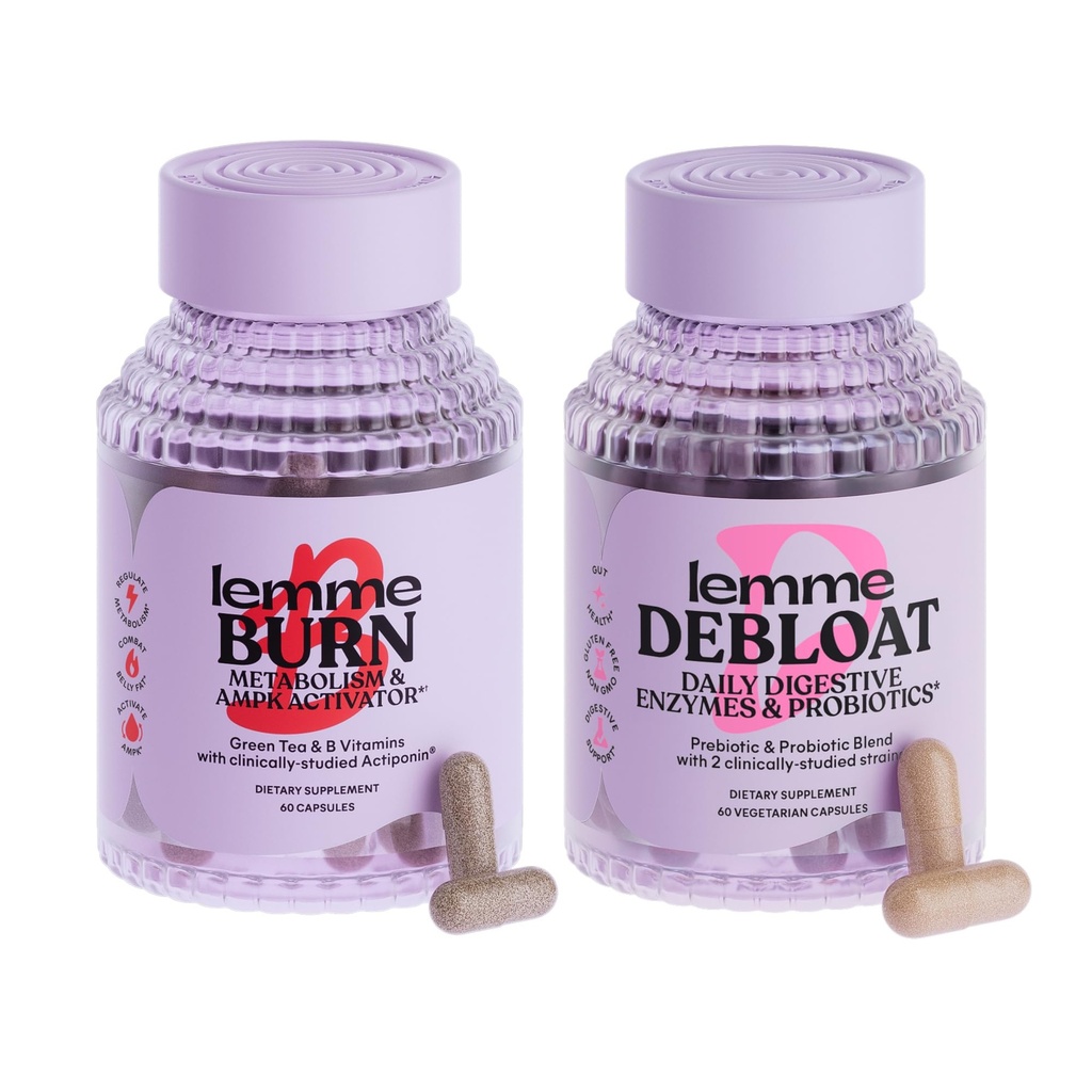Lemme Burn & Debloat Capsule Bundle - Μεταβολισμός & Πάχος Burning + Debloat Capsles for Bloating & Gas Relief, Probiotics & Prebiotics - Gluten Free, Non-GMO - 60 Ct.