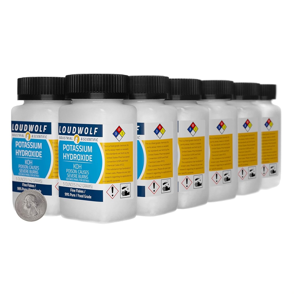 Υδροξείδιο του καλίου / 3.8 Λίρες / 12 Φιάλες / 99% καθαρός βαθμός τροφίμων / Fine Fleakes