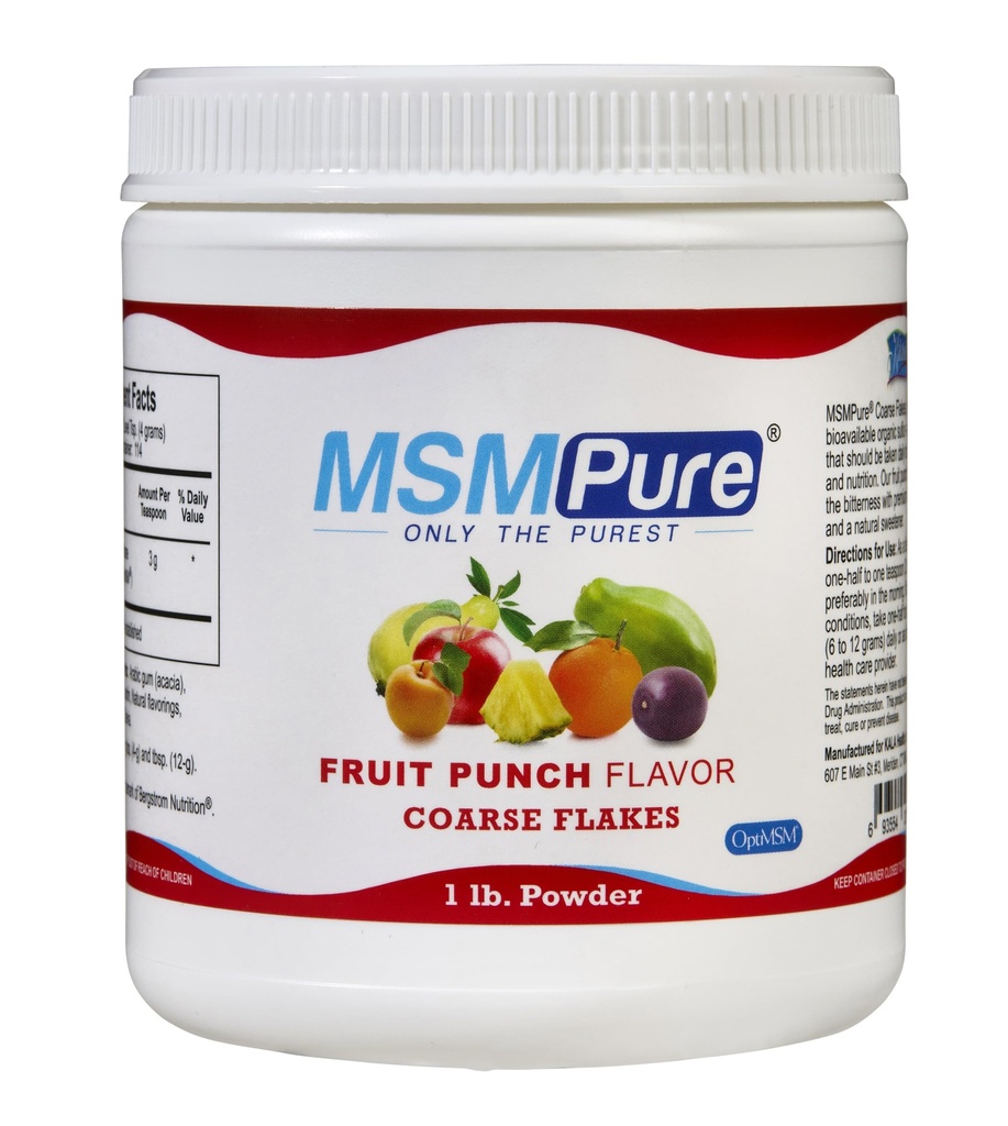 KALA ΥΓΕΙΑ MSMPure Fruit Punch Flavored Coarse MSM Powder Fleakes – Βιολογικό Sulfur για κοινή ευελιξία, εμφάνιση του δέρματος, και υποστήριξη μαλλιών & νυχιών – 1 lb, USA Made, Distilled Crystals