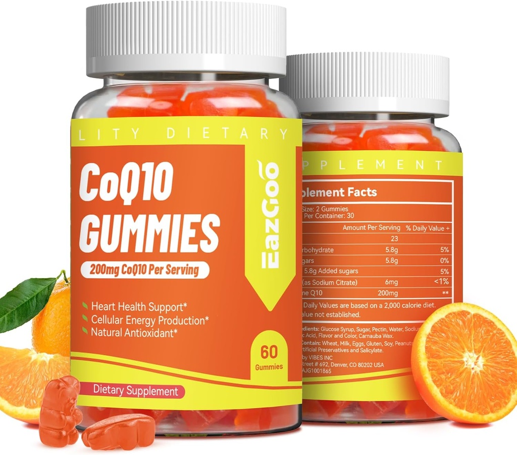 CoQ10 Gummies 200mg, Vegan συμπλήρωμα για την παραγωγή ενέργειας, μη ΓΤΟ, Χωρίς γλουτένη (120 Gummies)