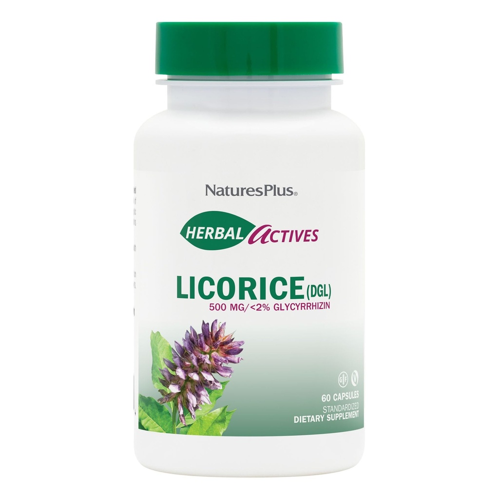 NaturesPlus Herbal Actives Licorice (DGL) 500 mg - 60 Κάψουλες, Συσκευασία των 3 - Υποστηρίζει Υγιεινή Πέψη & Γενική Ευζωία - Χορτοφαγική, Χωρίς Γλουτένη - 180 Σύνολο Υπηρεσίες